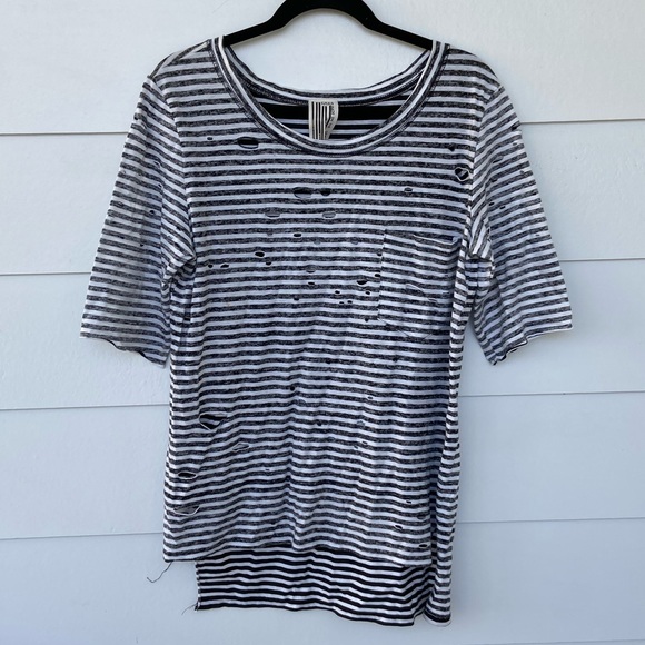 NWOT Free People Destroyed Stripe Tommy Tee M - Picture 2 of 6